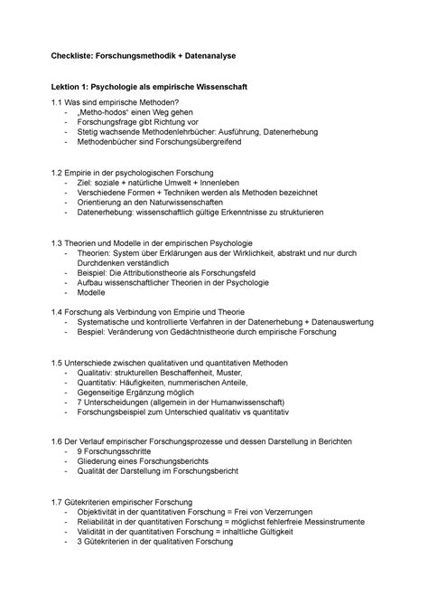 Checkliste Forschungsmethodik Studocu