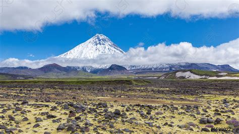 Panoramic Mountain Landscape Of Kamchatka Peninsula View Of Snowcapped