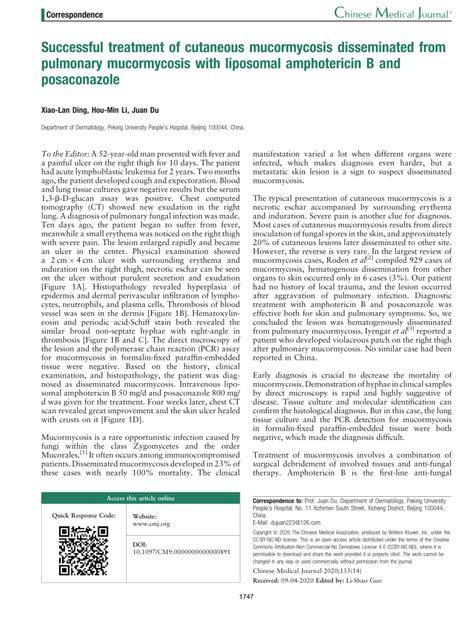 PDF Successful Treatment Of Cutaneous Mucormycosis Disseminated From