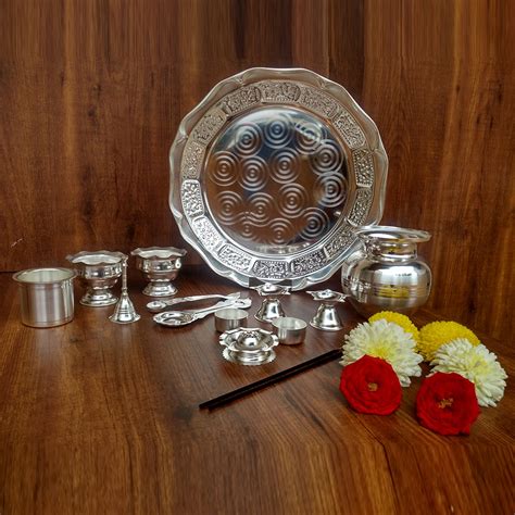 Round Pooja Set 1005 Silver Magic