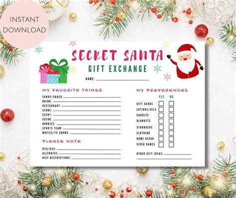 Secret Santa Printable Template Free Printable