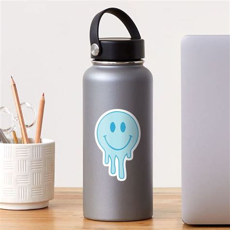 Blue Drippy Smiley Face Sticker For Sale By Simplyspeak Redbubble