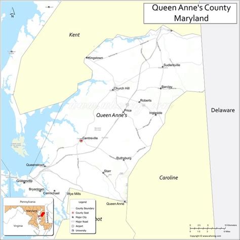 a map showing the location of queen anne's county and its surrounding areas