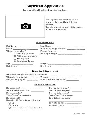 Fillable Online Official Boyfriend Application Form Fax Email Print