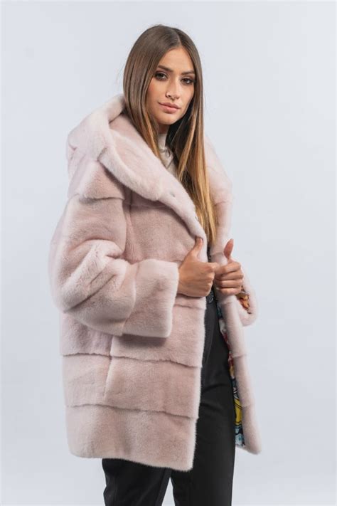 Light Pink Mink Fur Jacket With Hood 100 Real Fur Haute Acorn