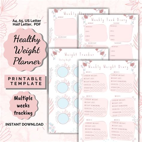 Healthy Weight Loss Planner Printable Template Weekly Weight Etsy