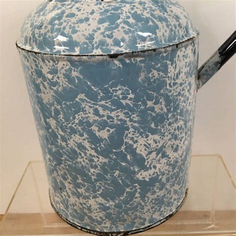 Antique Blue Spatter Swirl Granite Ware Cream 9 Milk Can Pail Enamel