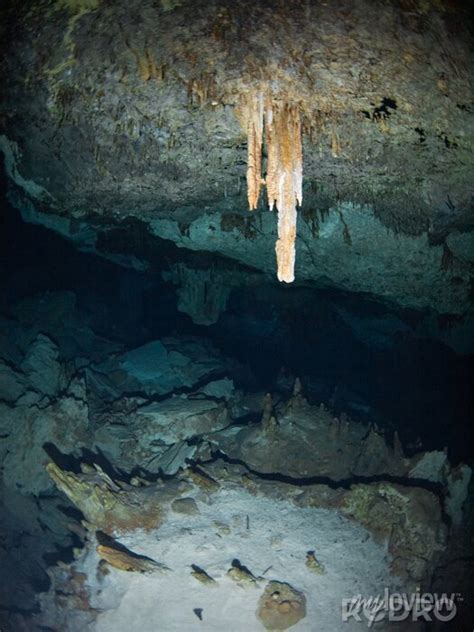 Stalagmites In An Underwater Cave Cenote Tajma Ha Playa Del Posters