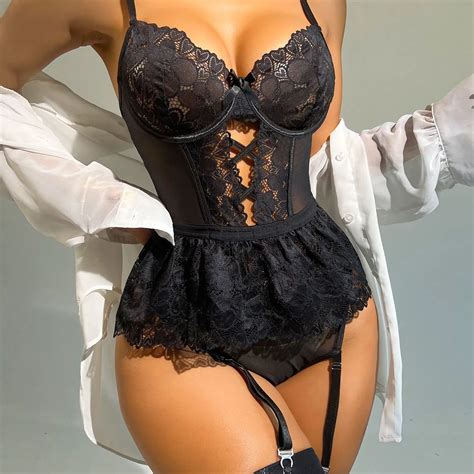 Fashionable Sexy Lace Embroidery High Quality Lingerie Bodysuits See