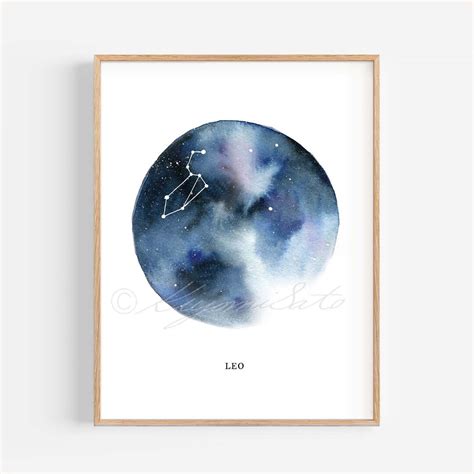 Leo Constellation Art, Astrological Sign, Watercolor Zodiac Art Poster ...