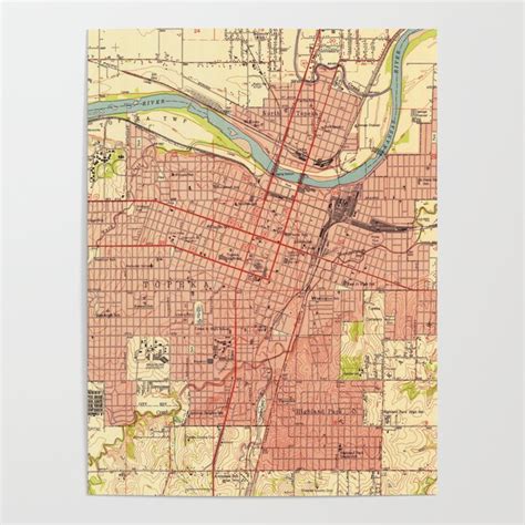 Vintage Map of Topeka Kansas (1951) Poster by BravuraMedia | Society6