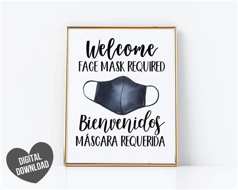 Face Mask Sign Mask Required Sign Printable Bilingual Covid Etsy