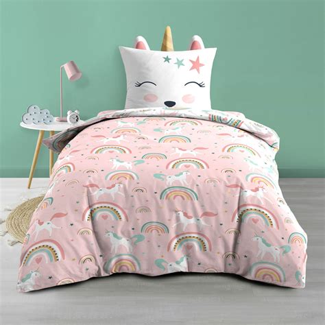 Housse de couette enfant réversible 140x200 cm taie Licorne