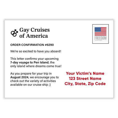 Gay Cruise Prank Postcard 100 Anonymous Sent Directly To Your Victim Prank Mail Practical Joke