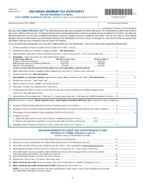 Fillable Online 2004 MAINE MINIMUM TAX WORKSHEET Fax Email Print