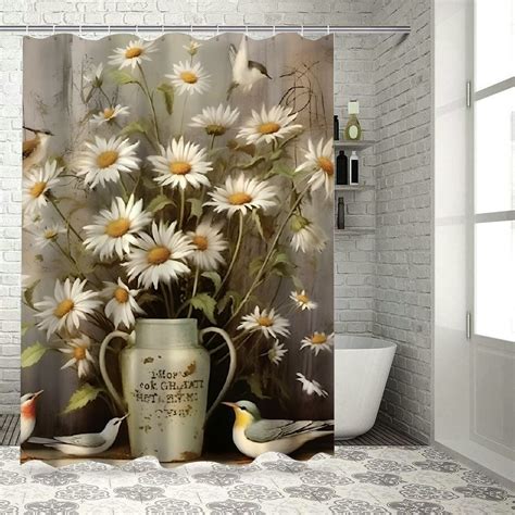 Fenyluxe Daisies Bird Vase Pretty Shower Curtain Bathroom Decor