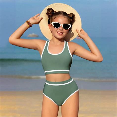 Teen Girl Swimsuits Two Piece Girls Swimsuit Piece Bikini Set Bathing Suit Adjustable Straps