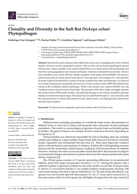 Pdf Clonality And Diversity In The Soft Rot Dickeya Solani Phytopathogen