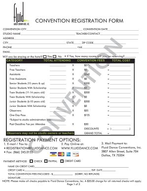 Fillable Online Convention Registration Form Fluiddancecom Fax Email