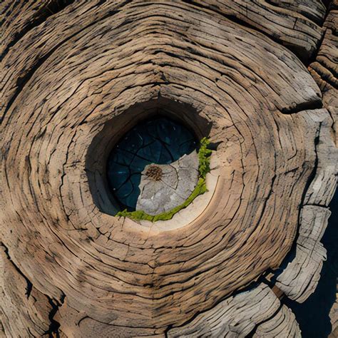 Vista A Rea De Um Buraco Em Um Tronco De Rvore Uma Planta Verde