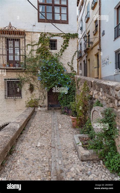 Granada Empty Narrow Streets Around Carrera Del Darro Narrow Cobbled