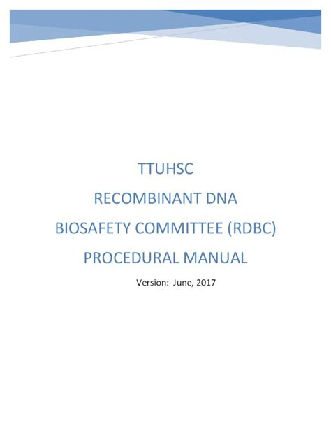 PDF TTUHSC Recombinant DNA Biosafety Committee RDBC PROCEDURAL