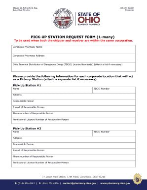 Fillable Online Pharmacy Ohio PICK UP STATION REQUEST FORM 1 Many