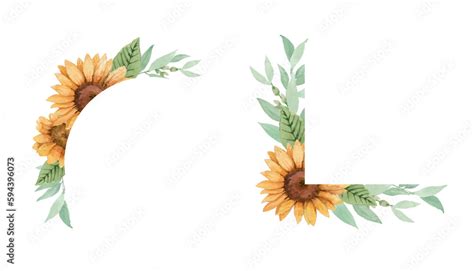 Vector watercolor sunflower frame corner background Stock Vector ...