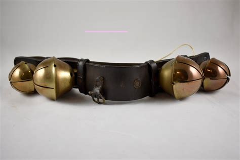 Swedish Style Brass Sleigh Bells Leather Horse Rump Strap Circa 1880s