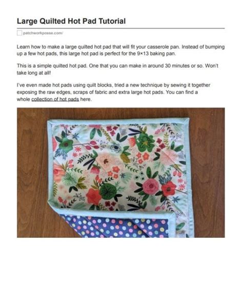 Large Quilted Hot Pad Tutorial Patchwork Posse