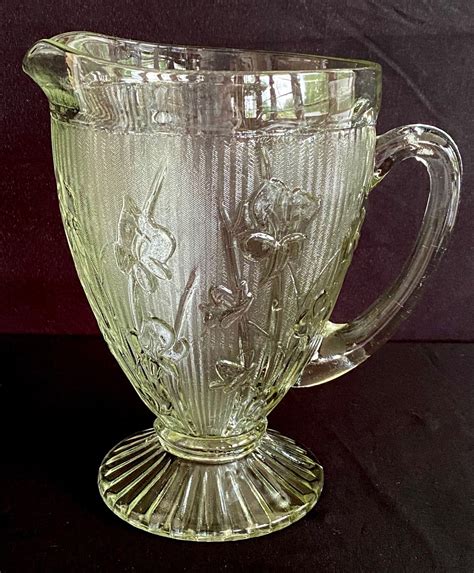 Depression Glass Pitcher Ounces Jeannette Clear Iris Etsy