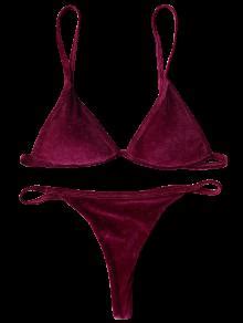 POPULAR 2018 Cami Velvet String Thong Bikini Set In BURGUNDY L ZAFUL