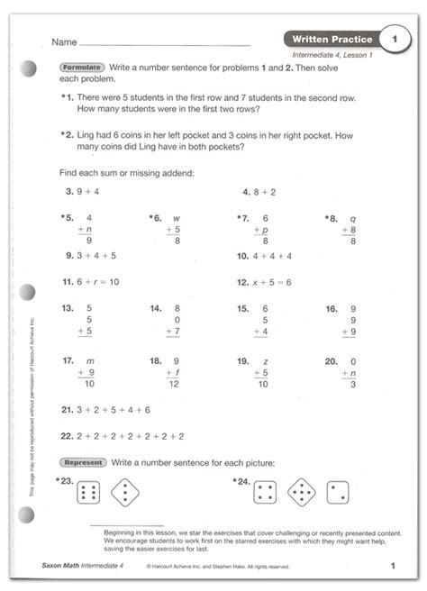 Saxon Math Practice Sheets