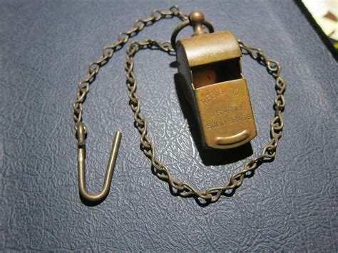 Vintage Wwii Military Regulation Us Army Brass Whistle With Chain 3783010652