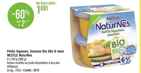 Promo Petits Légumes Saumon Bio Dès 6 Mois Nestle Naturnes chez Géant