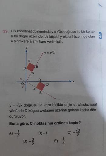 V 39 Dik Koordinat Düzleminde Y 3x Doğrus Lise Matematik