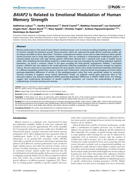 Pdf Baiap Is Related To Emotional Modulation Of Human Memory Strength