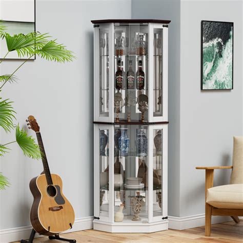 Ivy Bronx Dibbell 71 Farmhouse Display Curio Cabinet With Led Lights And Reviews Wayfair