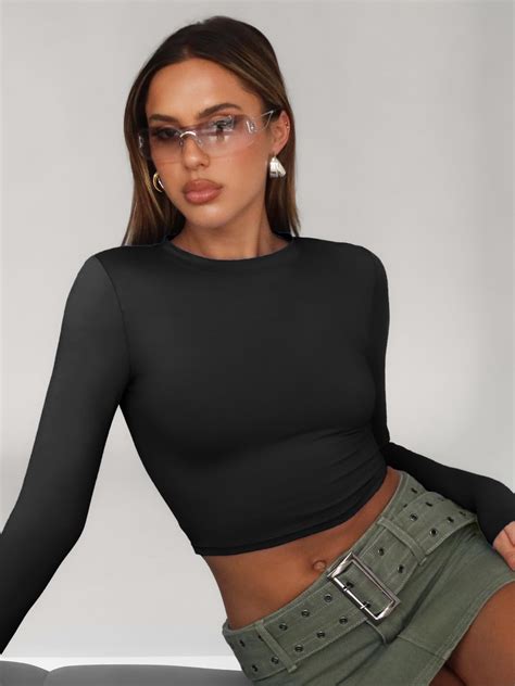 Long Sleeve Tops For Women Ribbed Basic Crop Sexy Going