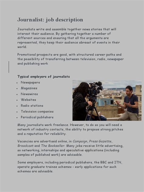 Journalist Job Description Typical Employers Of Journalists Pdf