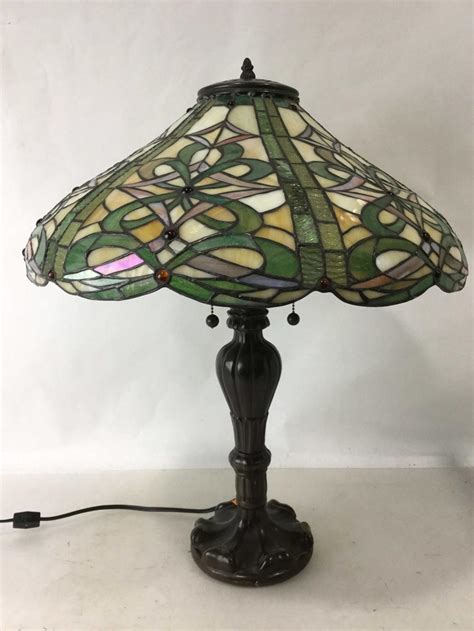 Lot Vintage Tiffany Style Mosaic Slag Glass Table Lamp