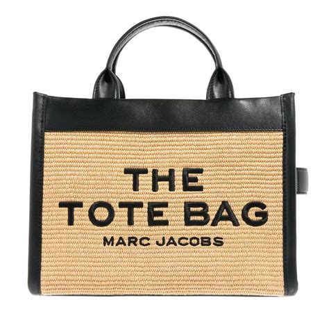 Marc Jacobs The Woven Medium Tote Bag Natural Black Fourre Tout