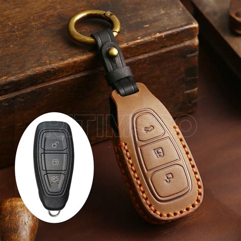 Leather Car Styling Key Remote Key Fob Case Cover Keychain For Ford