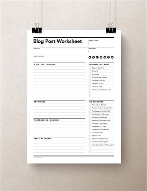 Blog Planner Worksheet Blog Worksheet Blogger Blog Plan Blogging