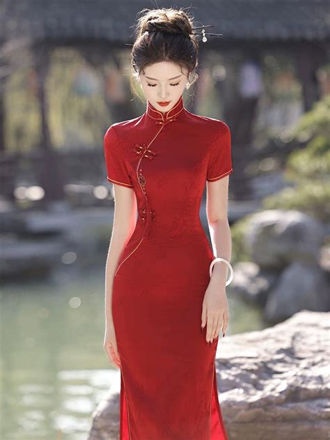 Red Cheongsam Traditional Chinese Dress Qipao Cheongsam Etsy