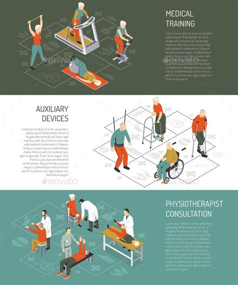 Free Download Rehabilitation Isometric Horizontal Banners With Medical