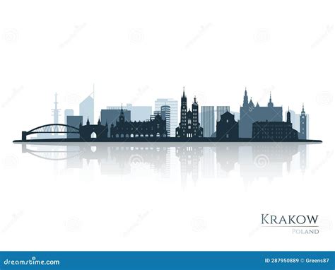 Krakow Skyline Silhouette With Reflection Stock Illustration