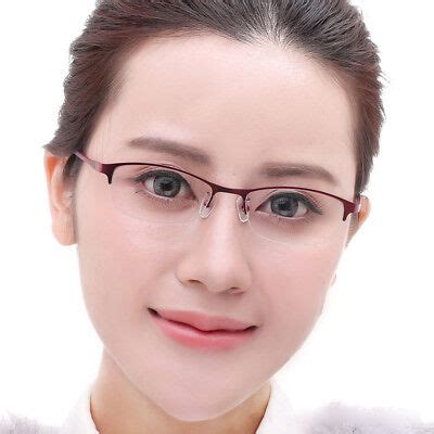 Women Half Rimless Eyeglass Frame Metal&TR90 Optical Glasses RX able ...