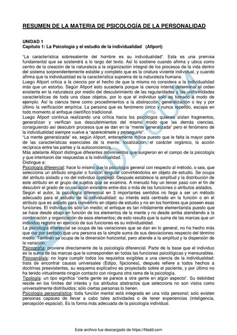 Resumen Primer Parcial Ps De La Personalidad Resumen De La Materia De