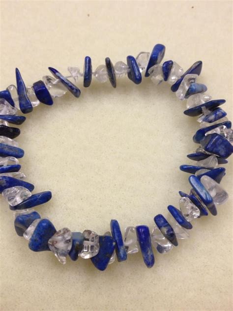 Lapiz Lazulite And Clear Quartz Chip Bead Bracelet Beaded Bracelets